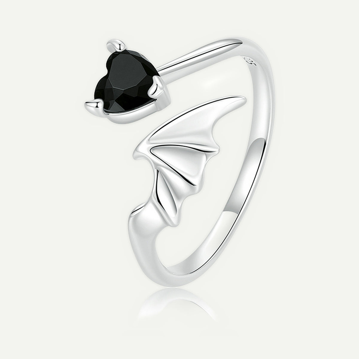 Anillo Plata S925 Corazón Negro y Ala