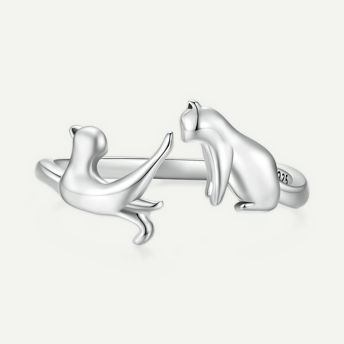 Anillo Plata S925 Gatitos Frente a Frente