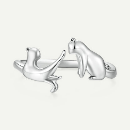Anillo Plata S925 Gatitos Frente a Frente