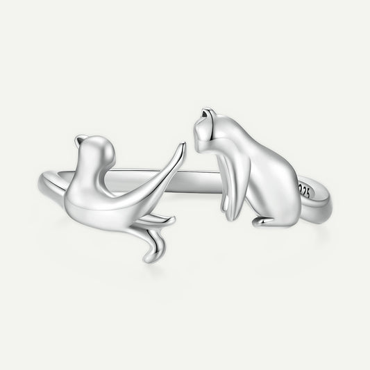 Anillo Plata S925 Gatitos Frente a Frente