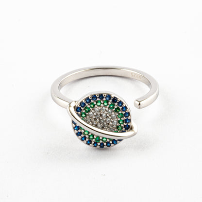 Anillo Anti-Estrés Plata S925 Saturno Plateado
