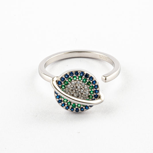 Anillo Anti-Estrés Plata S925 Saturno Plateado