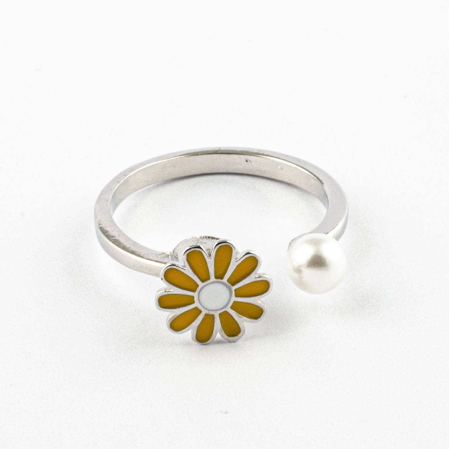 Anillo Anti-Estrés Flor Sencilla Amarilla Plateada
