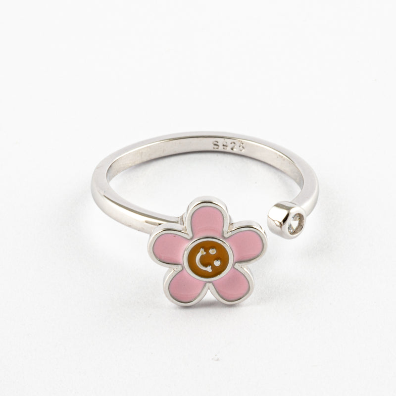 Anillo Anti-Estrés Plata S925 Flor Feliz Plateada