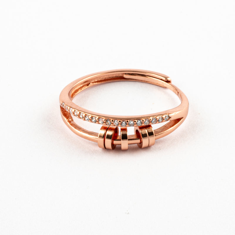 Anillo Anti-Estrés Plata S925 Oro Rosa y Zircon