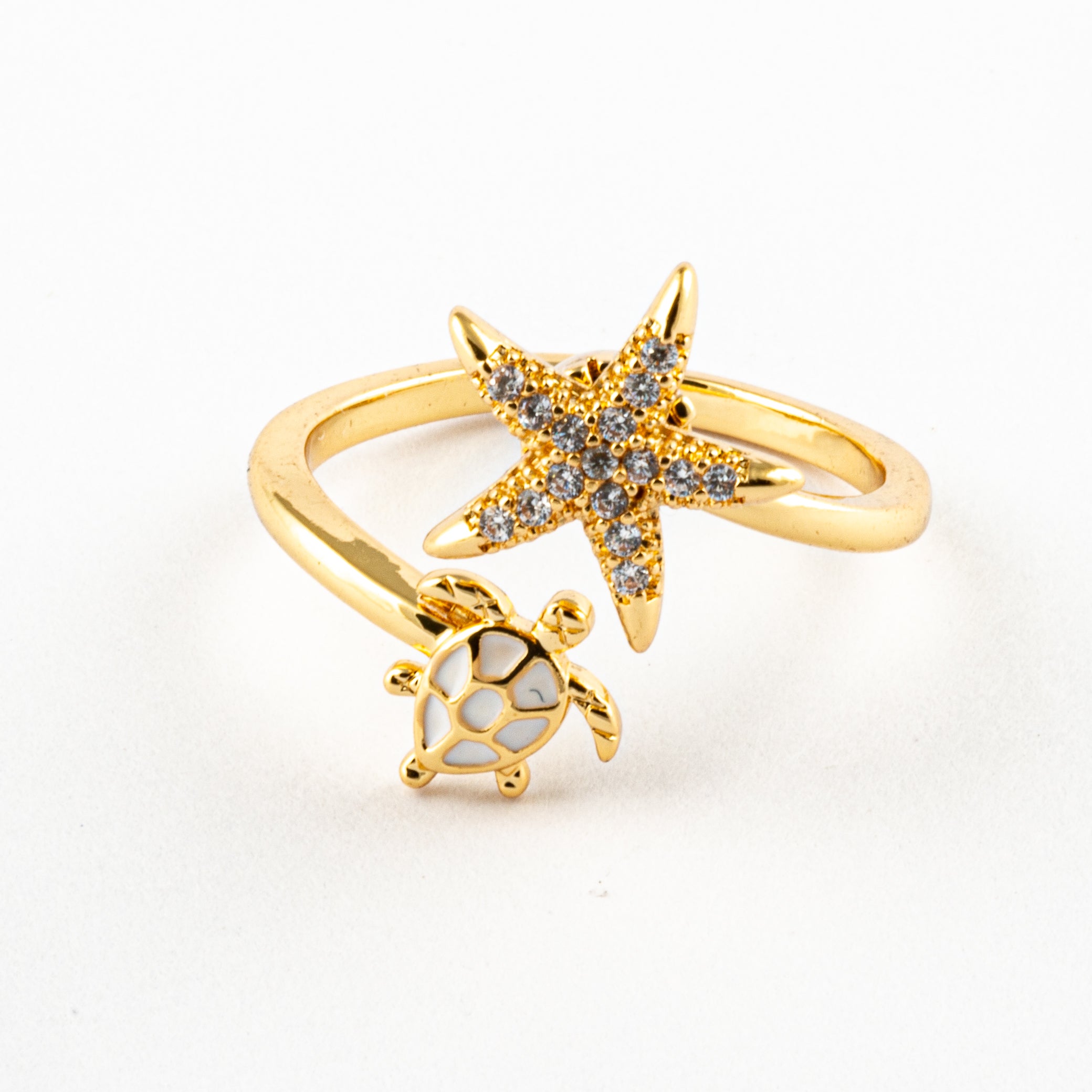 Anillo Anti-Estrés Tortuga Blanca y Estrella Dorado