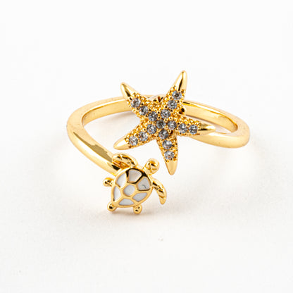 Anillo Anti-Estrés Tortuga Blanca y Estrella Dorado