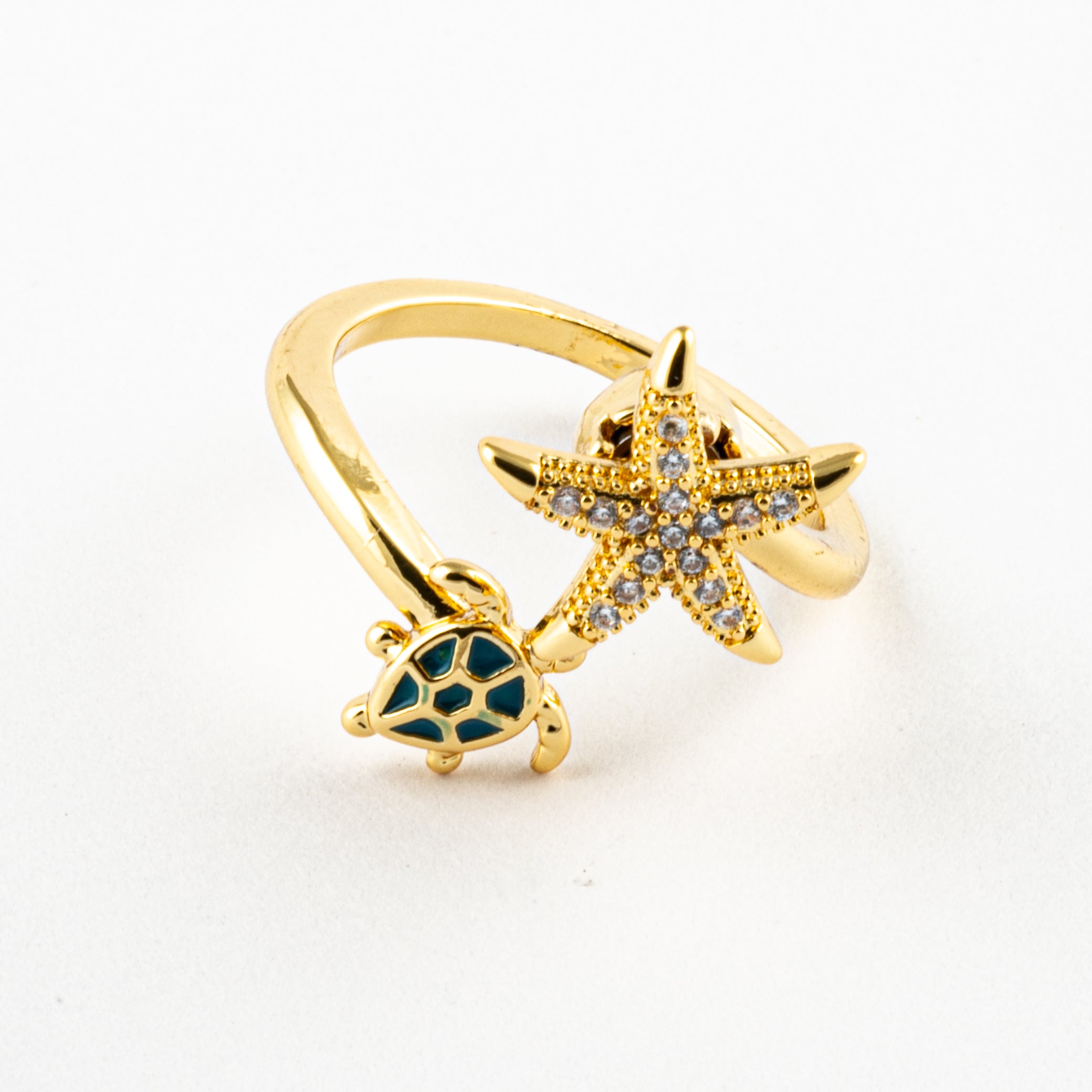 Anillo Anti-Estrés Tortuga y Estrella Dorado