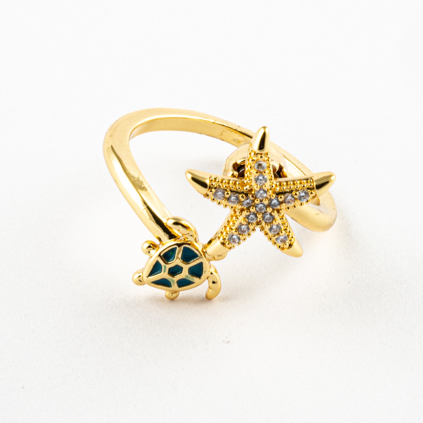 Anillo Anti-Estrés Tortuga y Estrella Dorado