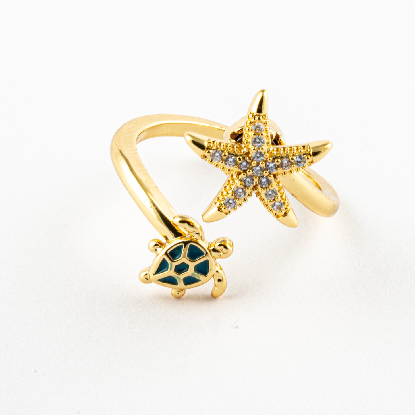 Anillo Anti-Estrés Tortuga y Estrella Dorado
