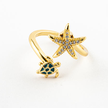 Anillo Anti-Estrés Tortuga y Estrella Dorado