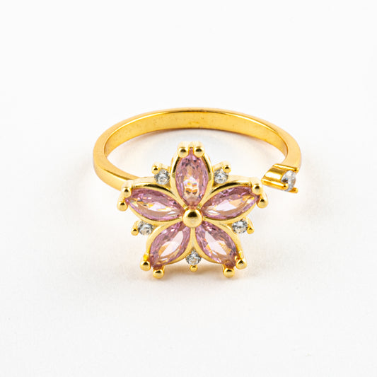 Anillo Anti-Estrés Plata S925 Flor Rosada