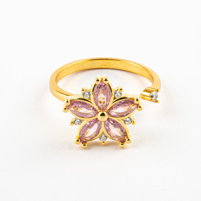 Anillo Anti-Estrés Plata S925 Flor Rosada