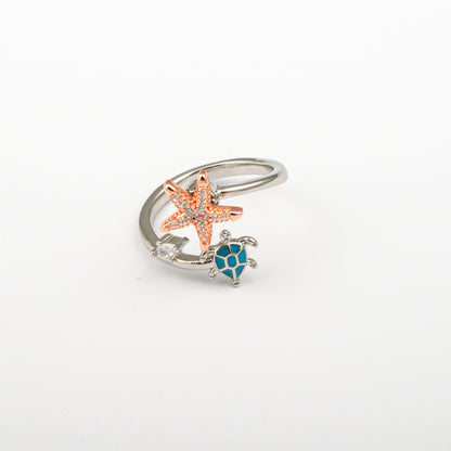 Anillo Anti-Estrés Plata S925 Tortuga y Estrella