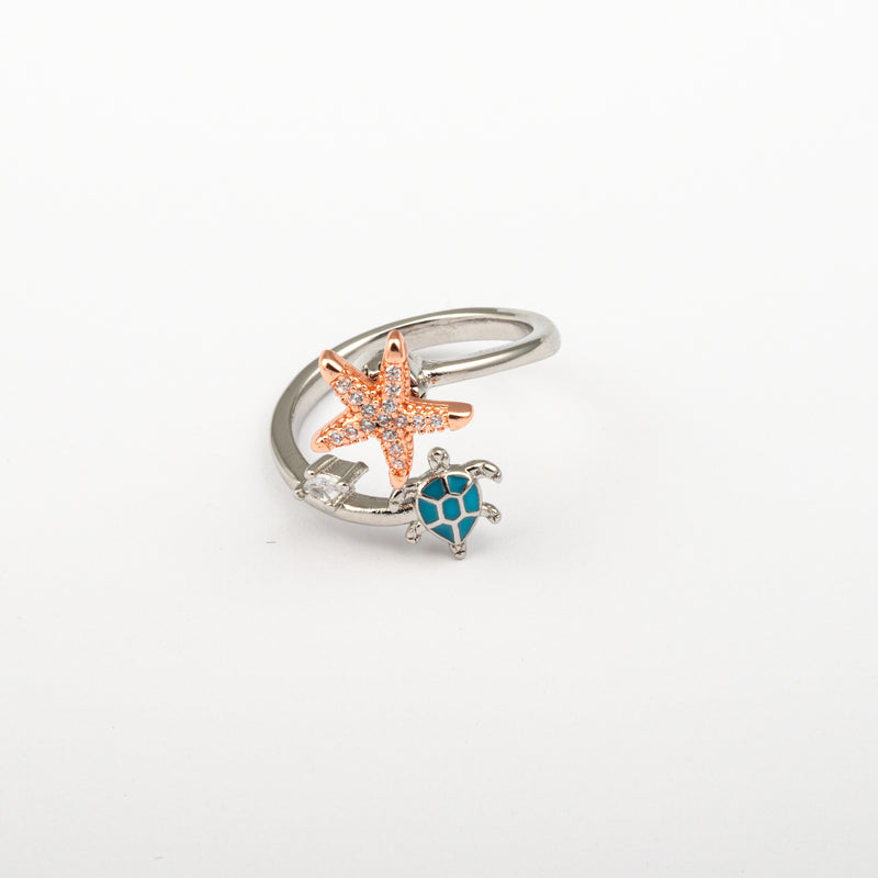 Anillo Anti-Estrés Plata S925 Tortuga y Estrella