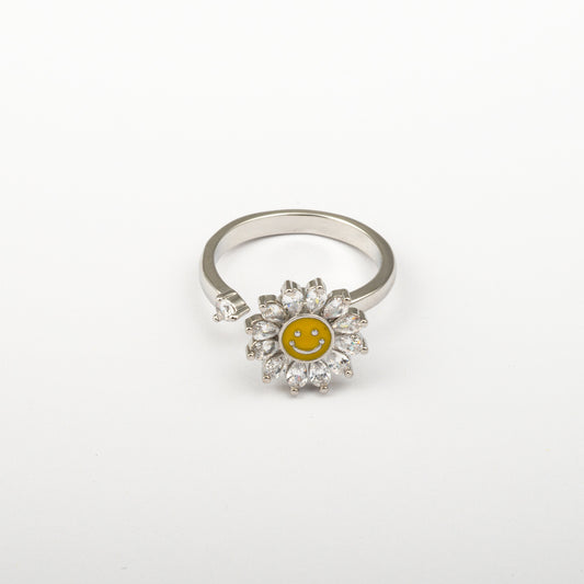 Anillo Anti-Estrés Julio Girasol Feliz Plateado