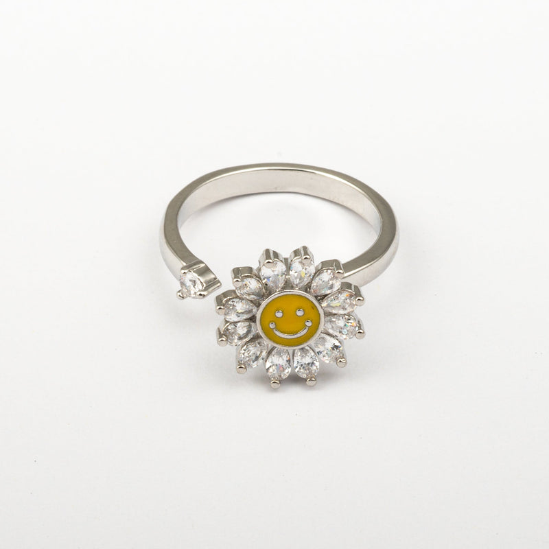 Anillo Anti-Estrés Julio Girasol Feliz Plateado