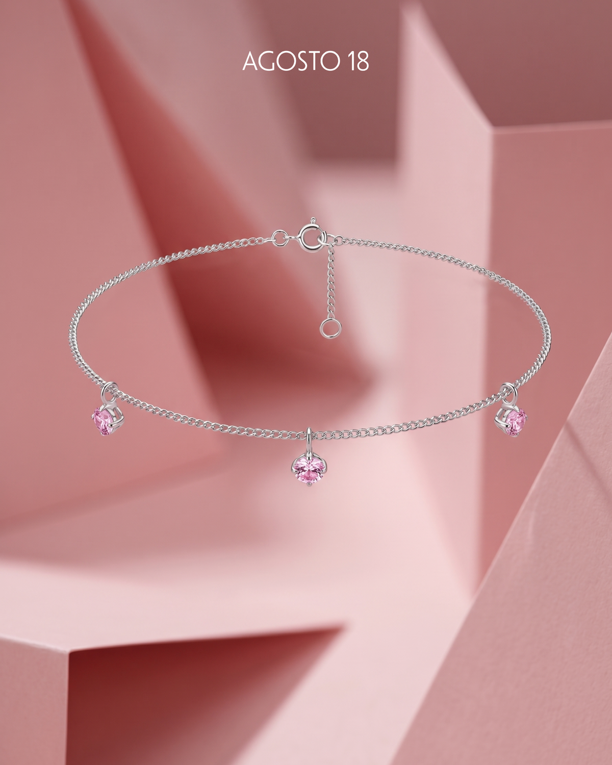Tobillera Cristales Rosa Plata S925