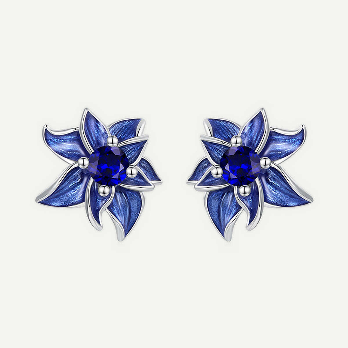 Aretes Plata S925 Flor de Loto Azul