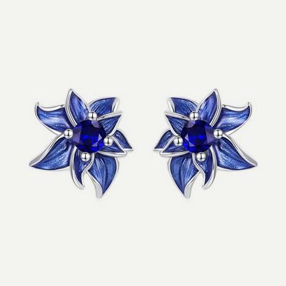 Aretes Plata S925 Flor de Loto Azul