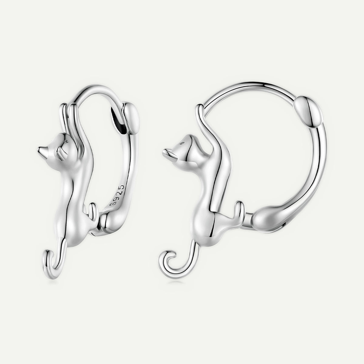 Aretes Argolla Plata S925 Gato Estirándose