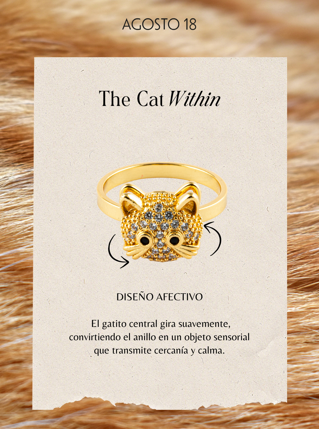 Anillo Anti-Estrés Gatito Dorado Cat Within