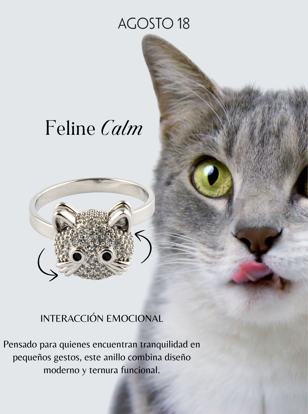 Anillo Anti-Estré s Gatito Plateado Feline Calm