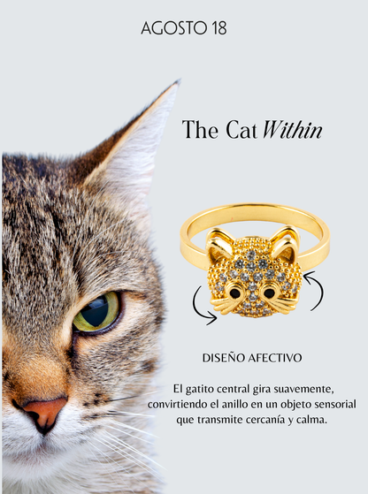 Anillo Anti-Estrés Gatito Dorado Cat Within