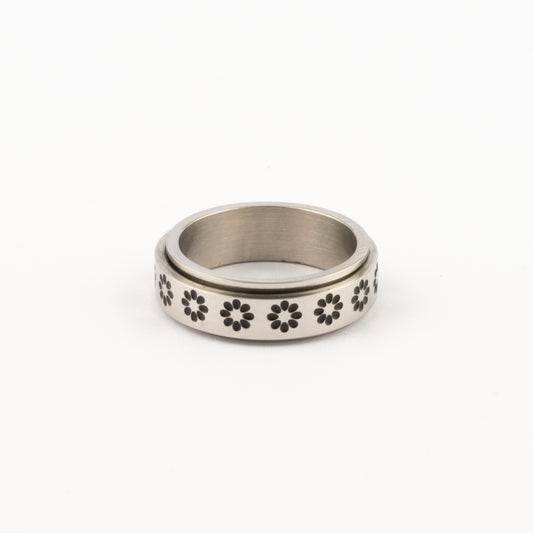 Anillo Deslizante Flor Plateado