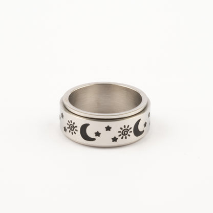 Anillo Deslizante Luna y Estrellas 1 Plateado