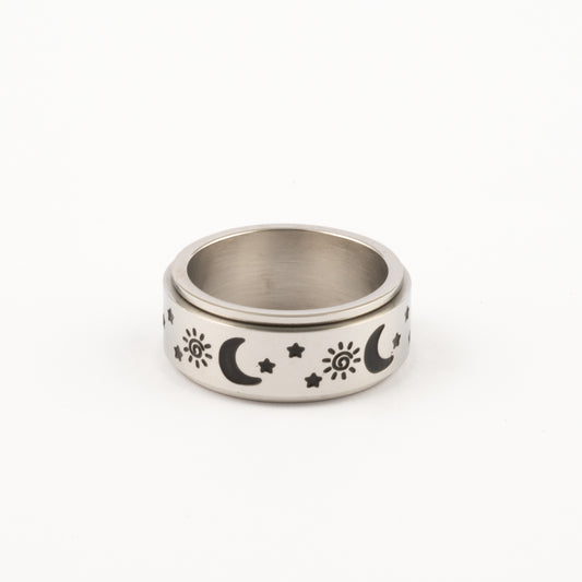 Anillo Deslizante Luna y Estrellas 1 Plateado