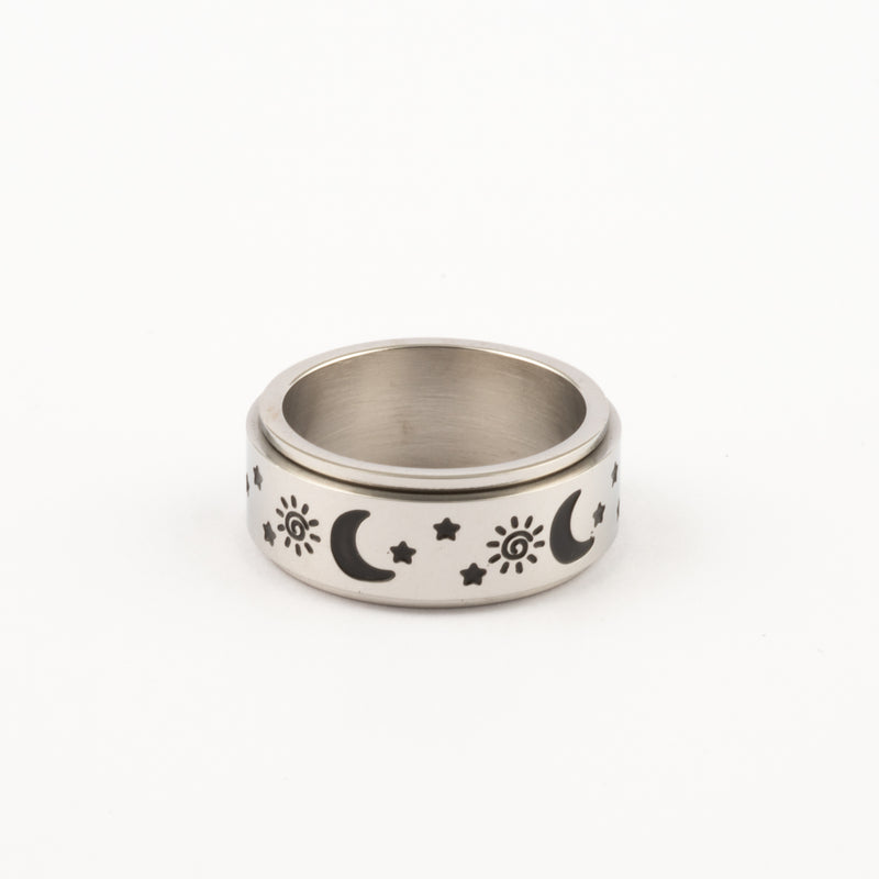 Anillo Deslizante Luna y Estrellas 1 Plateado