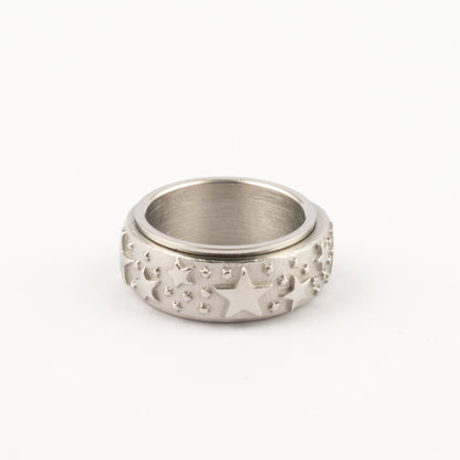 Anillo Deslizante Estrellas Relieve Plateado