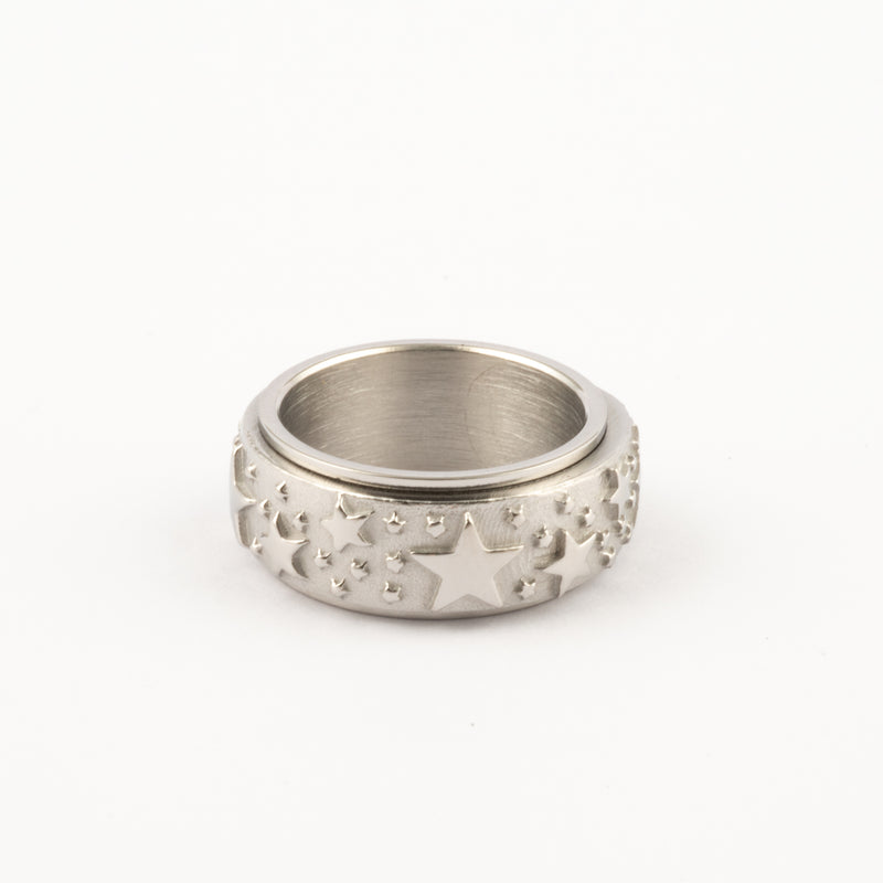 Anillo Deslizante Estrellas Relieve Plateado