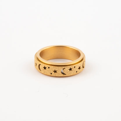 Anillo Deslizante Luna y Estrellas Aspero Dorado