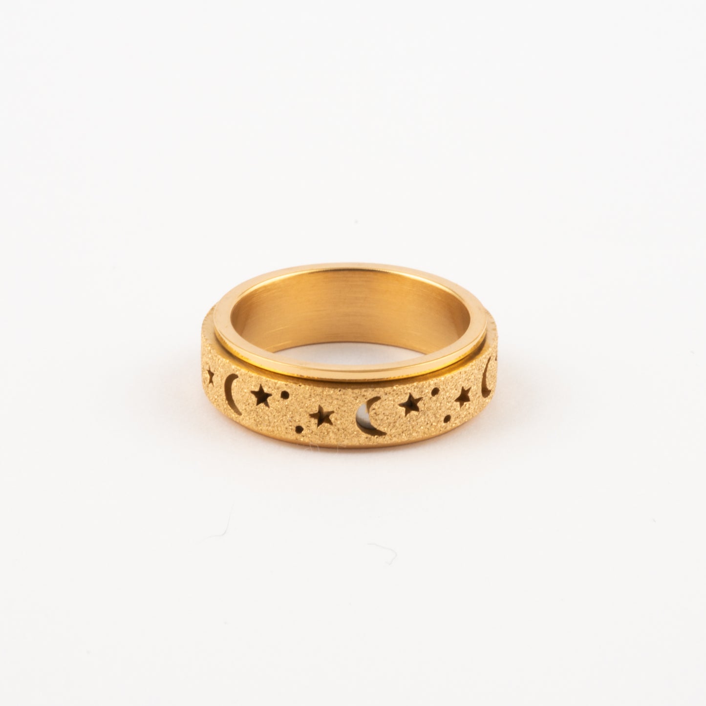 Anillo Deslizante Luna y Estrellas Aspero Dorado