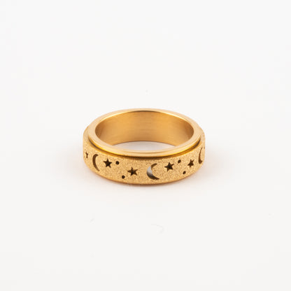 Anillo Deslizante Luna y Estrellas Aspero Dorado