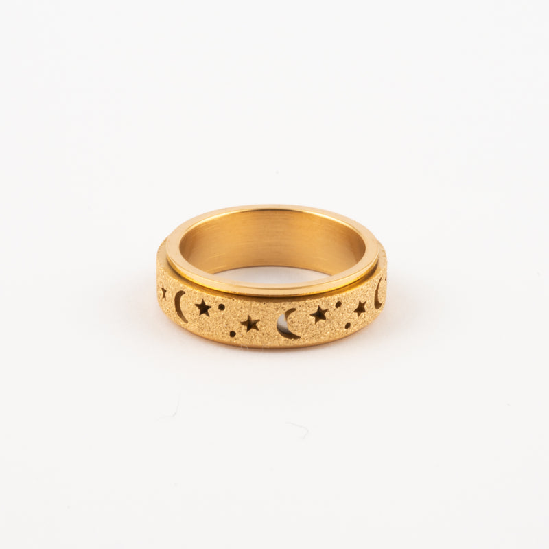 Anillo Deslizante Luna y Estrellas Aspero Dorado