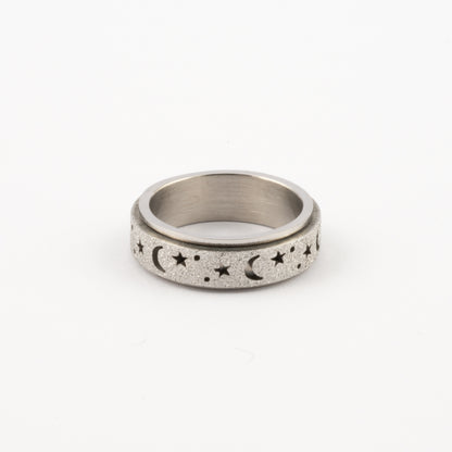 Anillo Deslizante Luna y Estrellas Aspero Plateado