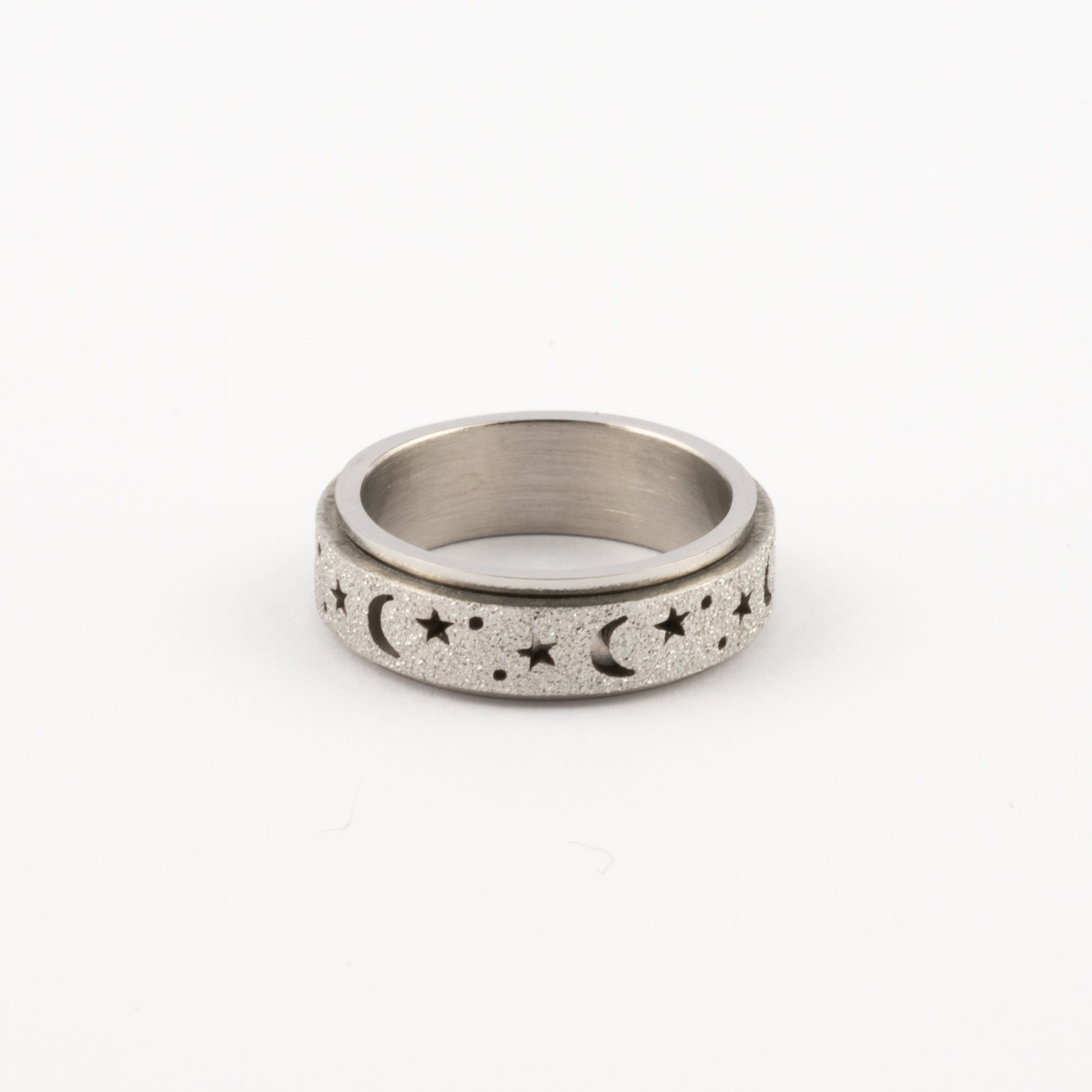 Anillo Deslizante Luna y Estrellas Aspero Plateado