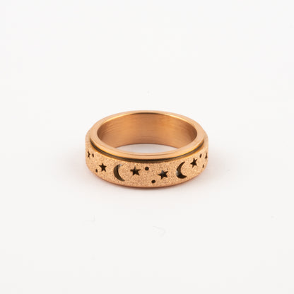 Anillo Deslizante Luna y Estrellas Aspero Oro Rosa
