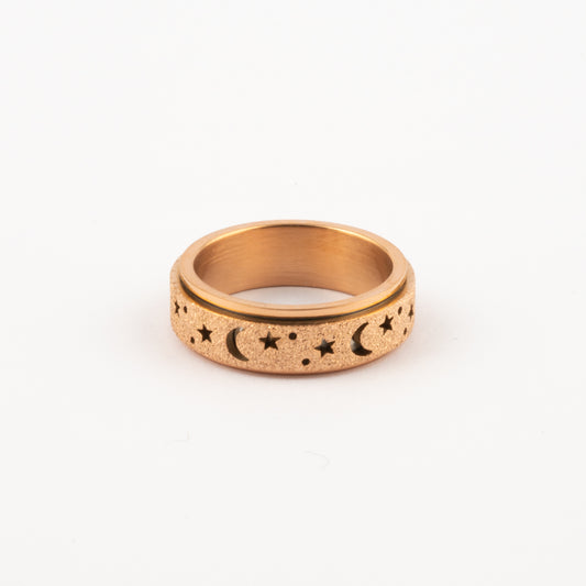 Anillo Deslizante Luna y Estrellas Aspero Oro Rosa