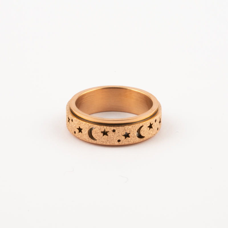 Anillo Deslizante Luna y Estrellas Aspero Oro Rosa