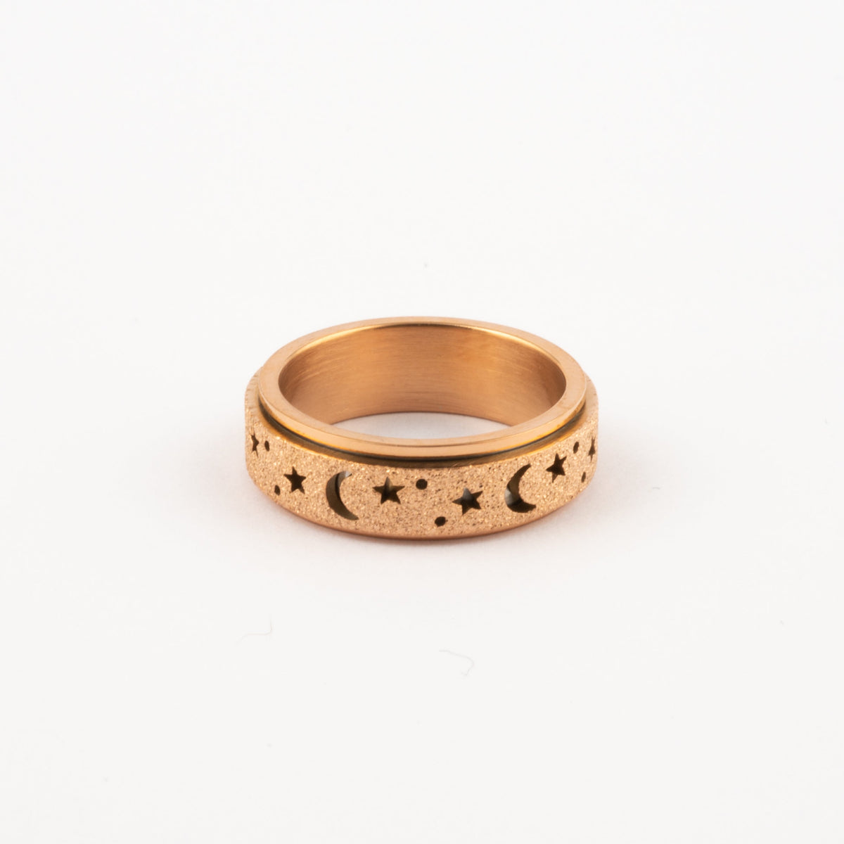 Anillo Deslizante Luna y Estrellas Aspero Oro Rosa