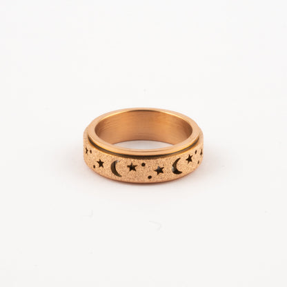 Anillo Deslizante Luna y Estrellas Aspero Oro Rosa