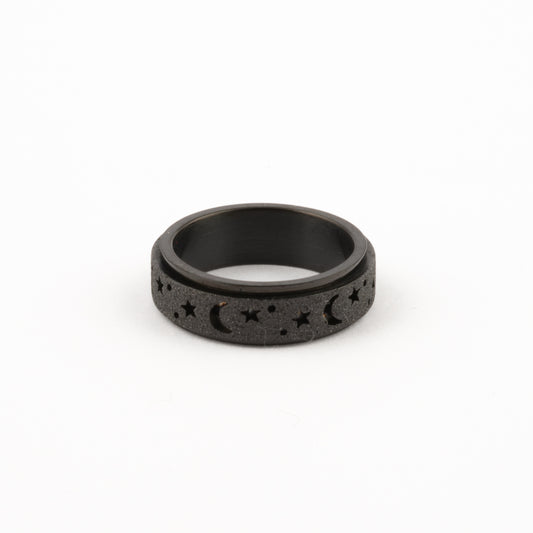 Anillo Deslizante Luna y Estrellas Aspero Negro