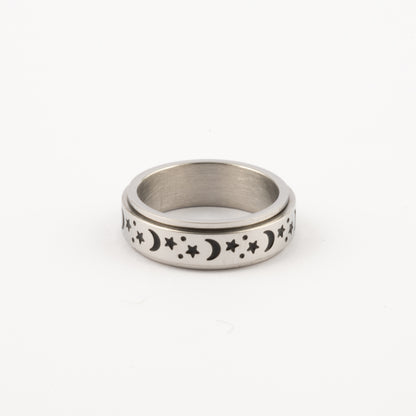 Anillo Deslizante Luna y Estrellas 2 Plateado