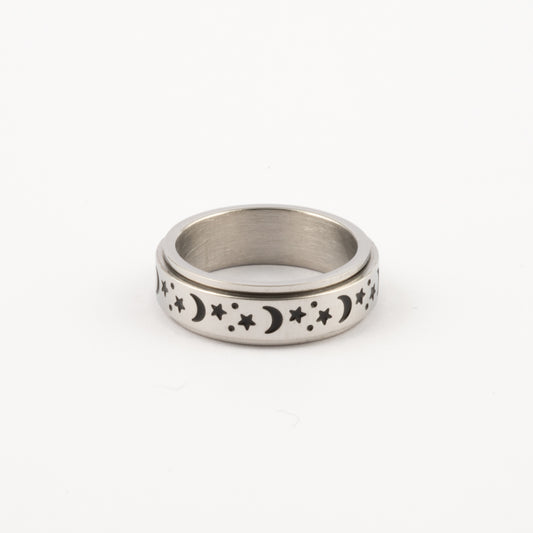 Anillo Deslizante Luna y Estrellas 2 Plateado