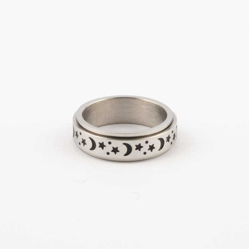 Anillo Deslizante Luna y Estrellas 2 Plateado