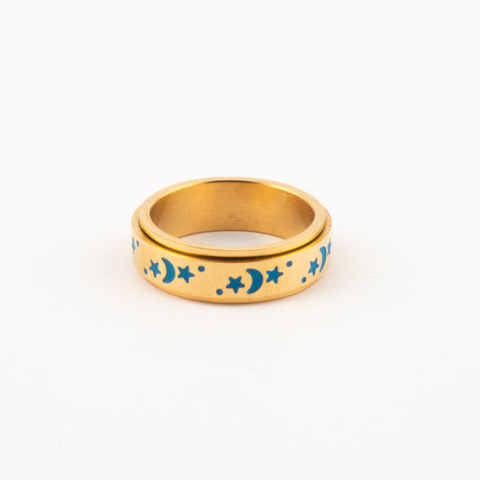 Anillo Deslizante Luna y Estrellas Azules Dorado